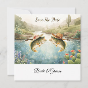 Texas Fishing Wedding Save the Date Cowboy 