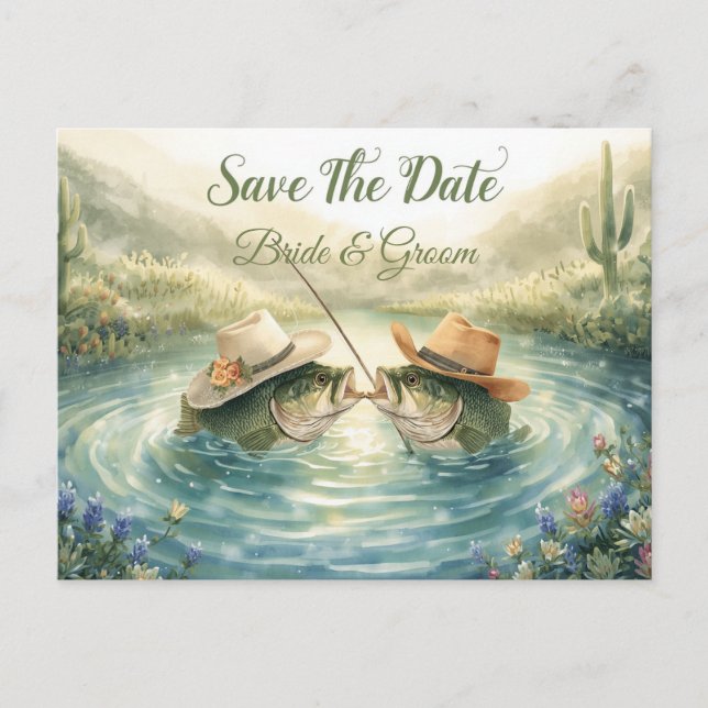 Texas Fishing Wedding Save the Date Cowboy  Postcard (Front)