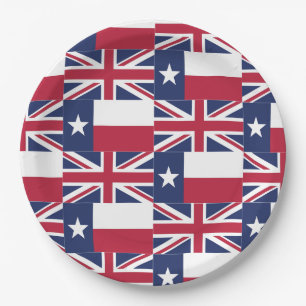 Texas Flag and Union Jack British Flag Paper Plate