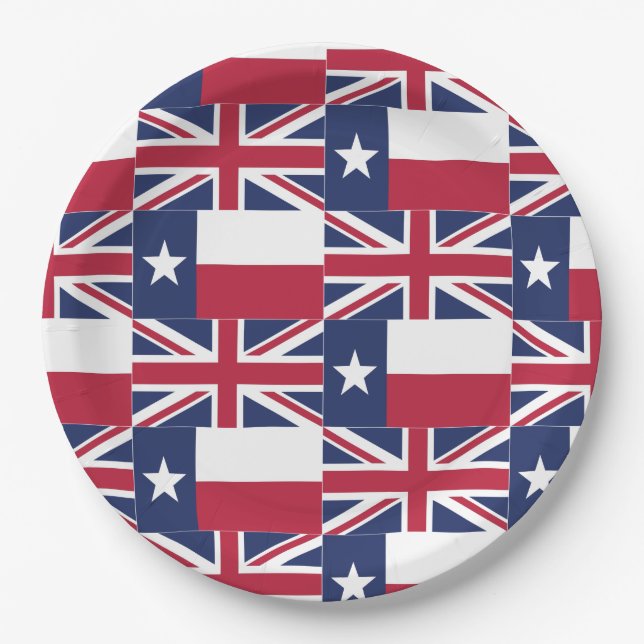 Texas Flag and Union Jack British Flag Paper Plate (Front)