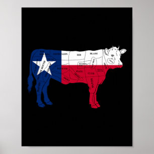 Texas Flag Bbq Beef Butcher Cuts Rbecue - Texan Bu Poster
