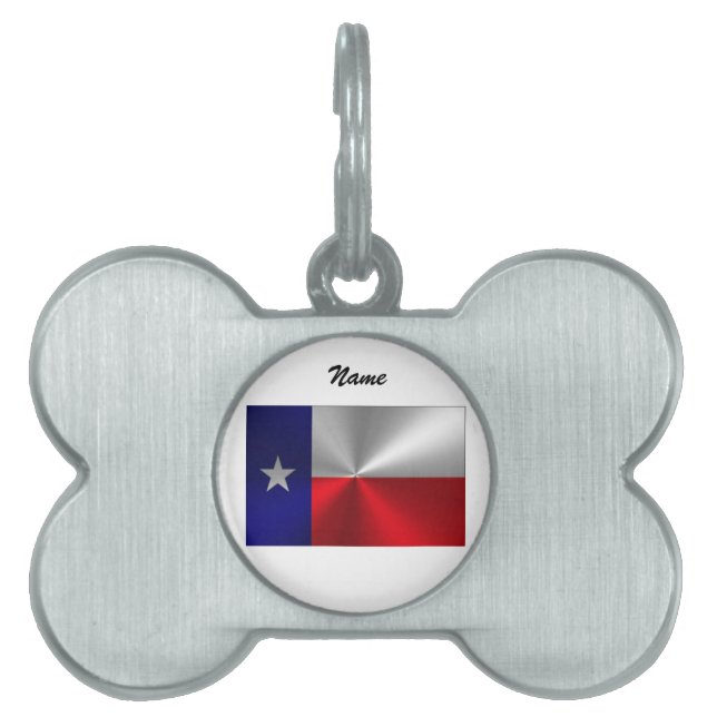 Texas Flag Brushed Metal Pet Name Tag (Front)