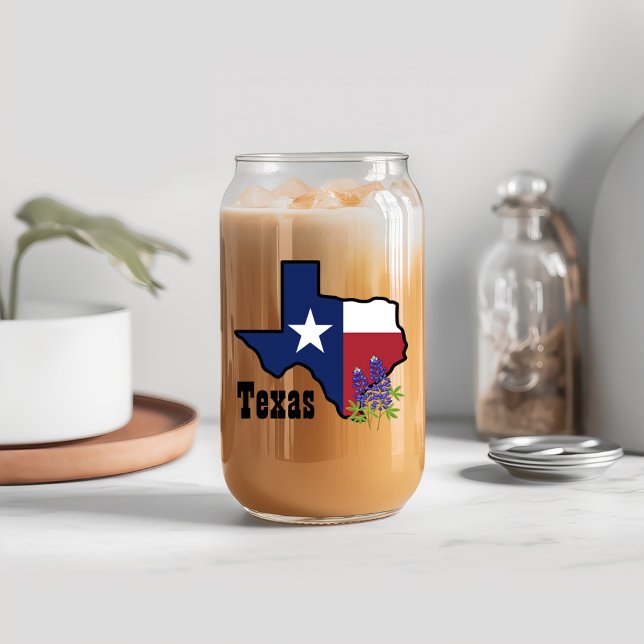 Texas Flag & Flower Bluebonnet with Custom Name  Can Glass (Creator Uploaded)