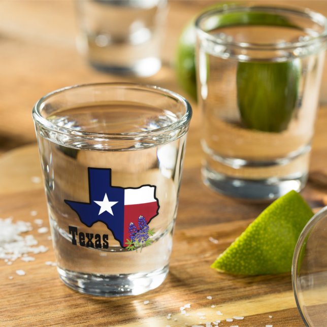 Texas Flag & Flower Bluebonnet with Custom Name  Shot Glass (Creator Uploaded)