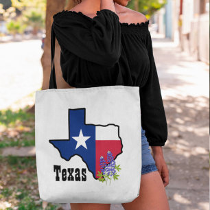Texas Flag & Flower Bluebonnet with Custom Name  Tote Bag