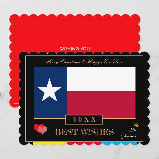 Texas Flag & Happy New Year /Best Wishes USA Holiday Card (Front/Back)