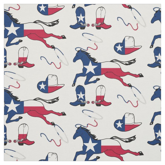 Texas Flag Horses Hats And Boots Fabric (Swatch)