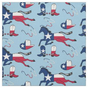 Texas Flag Horses Hats And Boots lt blue Fabric