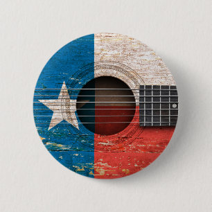 Texas Flag on Old Acoustic Guitar 6 Cm Round Badge