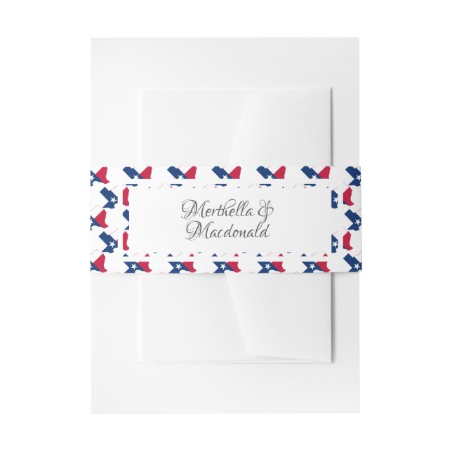 TEXAS FLAG Personalised WEDDING Invitation Belly Band (Front Example)