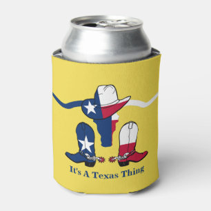 Texas Flag Steer Head With Cowboy Hat and Boots Can Cooler