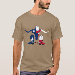 Texas Flag Steer Head With Cowboy Hat and Boots T-Shirt