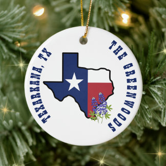 Texas Flag with State Flower Bluebonnet Custom Ceramic Tree Decoration