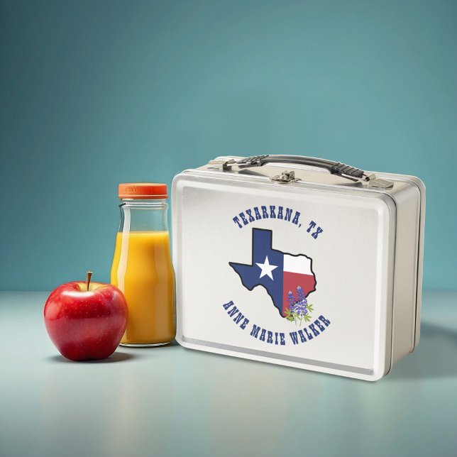 Texas Flag with State Flower Bluebonnet Custom Metal Lunch Box (Creator Uploaded)