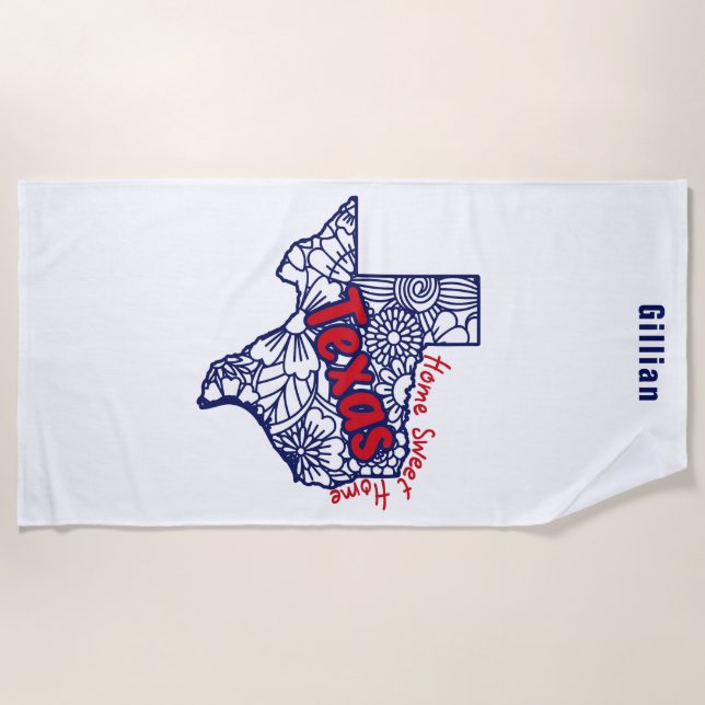 Texas Floral Doodles Personalised Beach Towel (Front)