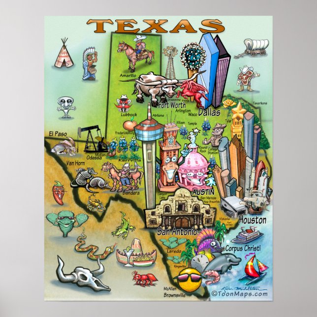 Texas Fun Map Poster (Front)