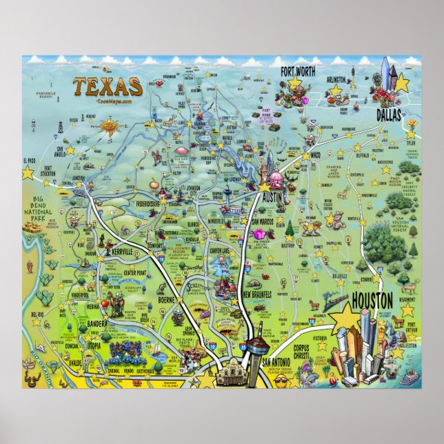Texas Fun Maps Poster (Front)