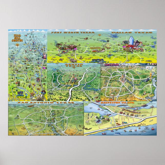 Texas Fun Maps Poster (Front)