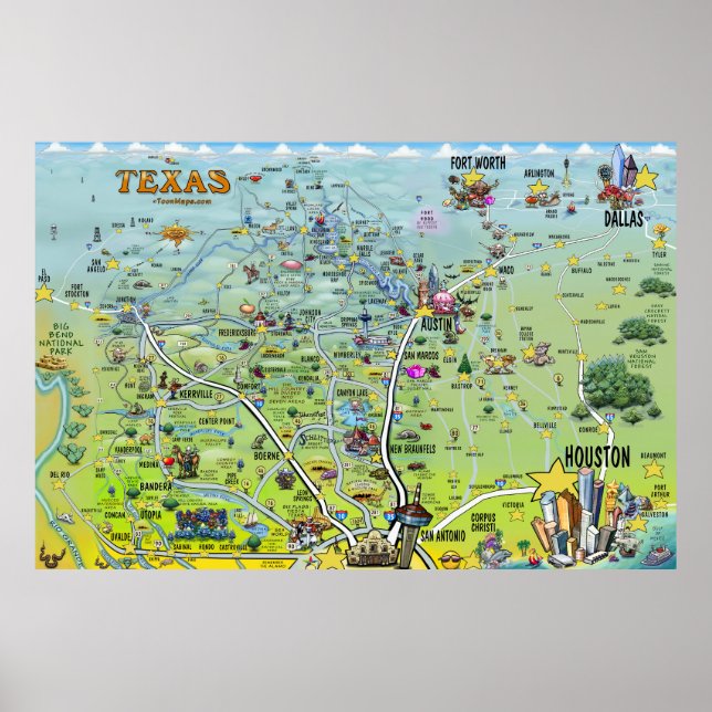 Texas Fun Maps XX Large Poster (Front)
