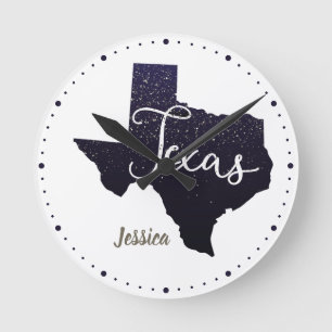 Texas Glitter State Shape Round Clock