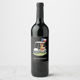 Texas golfer driving golf cart  wine label