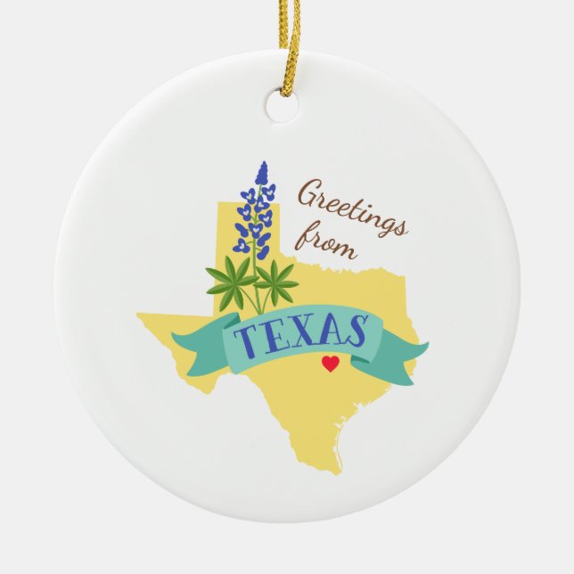 Texas Greetings Ceramic Tree Decoration (Front)