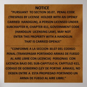 Texas Gun Law - Adobe - Open Carry Poster