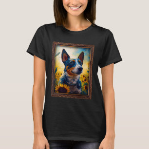 Texas Heeler Painting Sunflower Flower Mum Women F T-Shirt