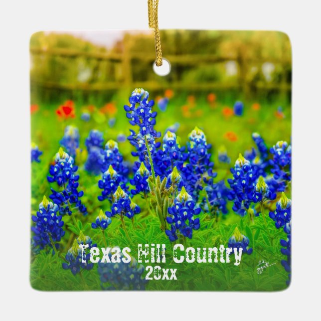 Texas Hill Country Bluebonnets Own Photo Travel Ceramic Ornament (Front)