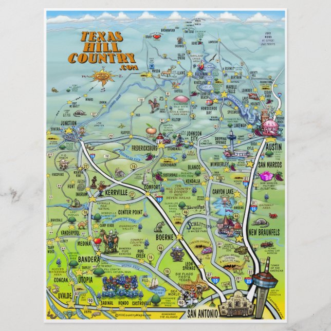 Texas Hill Country Cartoon Map Flyer (Front)