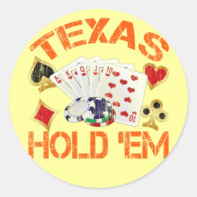 TEXAS HOLD 'EM - DISTRESSED CLASSIC ROUND STICKER (Front)