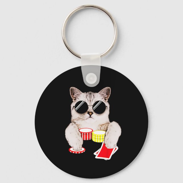 Texas Holdem Poker Cat  Key Ring (Front)