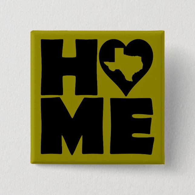 Texas Home Heart State Button Badge Pin (Front)