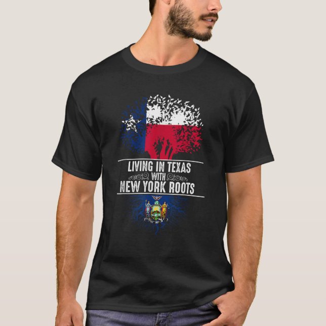 Texas Home New York Roots State Tree Flag Love Gif T-Shirt (Front)