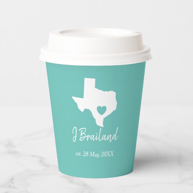 Texas home state love heart custom  paper cups (Front)