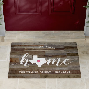 Texas Home State Personalised Wood Look Doormat