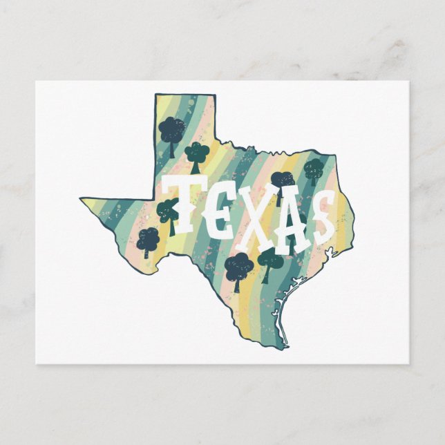 Texas Illustrated Map Colourful Bold Postcard (Front)