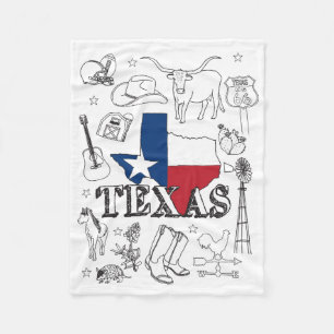 Texas Illustration Doodles of Texas Texas Pattern Fleece Blanket