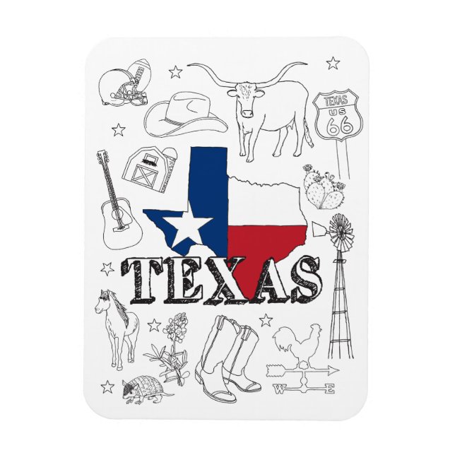 Texas Illustration Doodles of Texas Texas Pattern Magnet (Vertical)