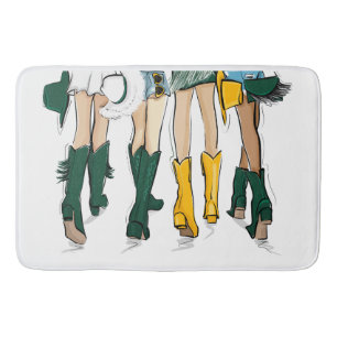 Texas Ladies Fashion Cowboy Boot Green Gold Bath Mat