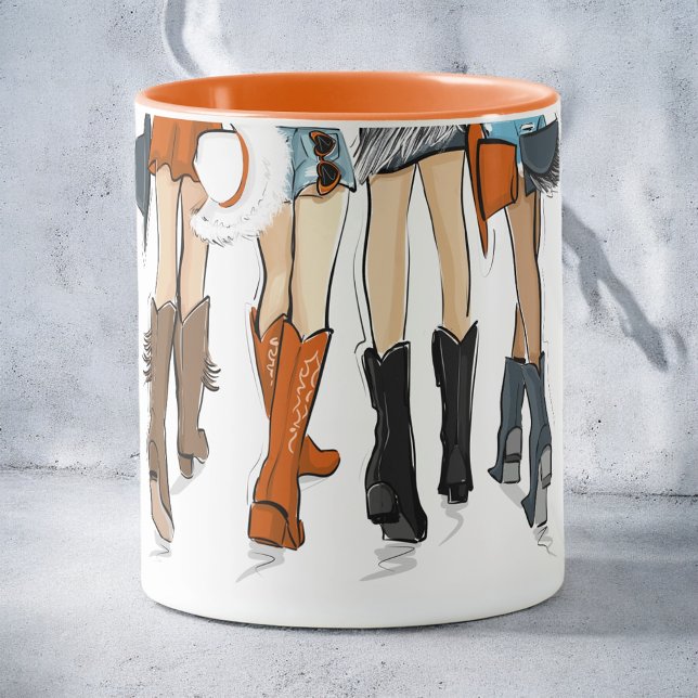 Texas Ladies Fashion Cowboy Boots Hats Orange Name Mug (Creator Uploaded)
