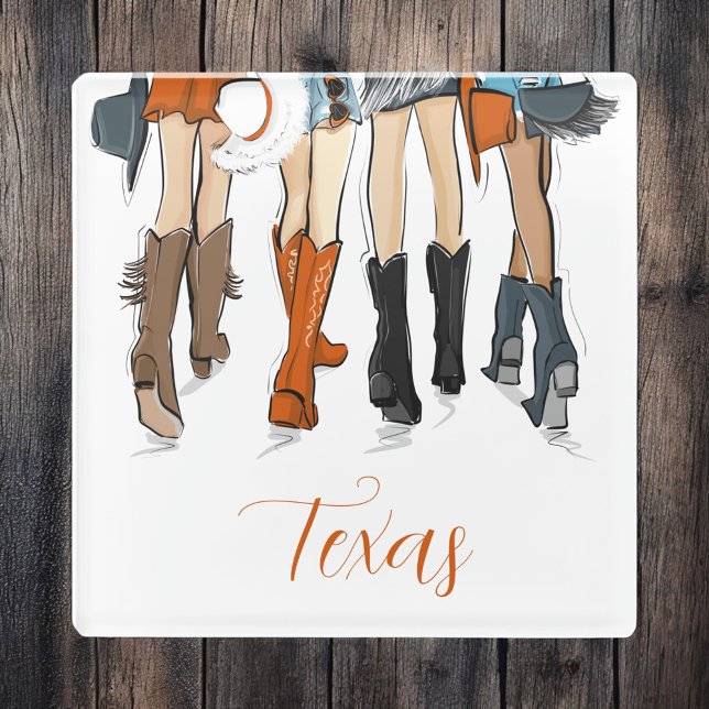 Texas Ladies Fashion Cowboy Boots Orange Custom Glass Coaster (Creator Uploaded)