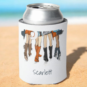 Texas Ladies Fashion Cowboy Boots White Custom Can Cooler