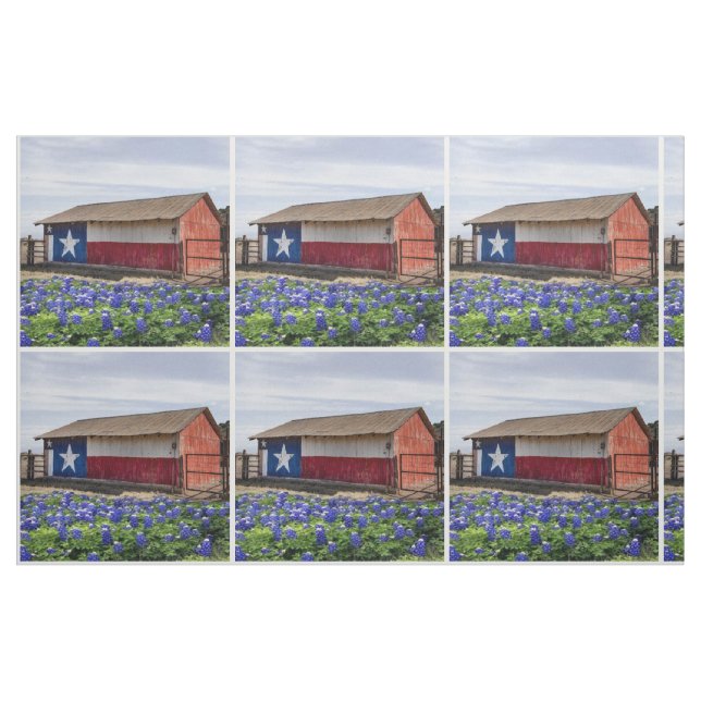 Texas Landscape Barn With Bluebonnets Fabric (Fat Quarter)