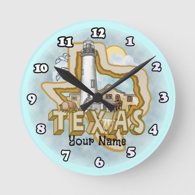 Texas Lighthouse  Round Clock (Front)