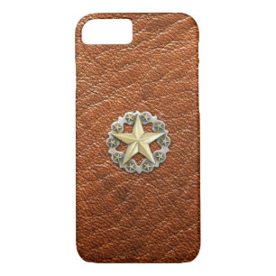 Texas Lone Star Concho on Brown Leather look Case-Mate iPhone Case