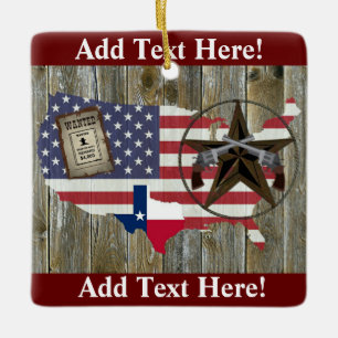 Texas Lone Star Duelling Pistols Most Wanted Sign  Ceramic Ornament