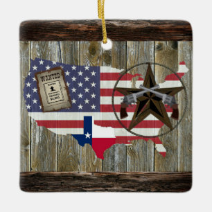 Texas Lone Star Duelling Pistols Most Wanted Sign  Ceramic Ornament