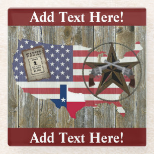 Texas Lone Star Duelling Pistols Most Wanted Sign Glass Coaster