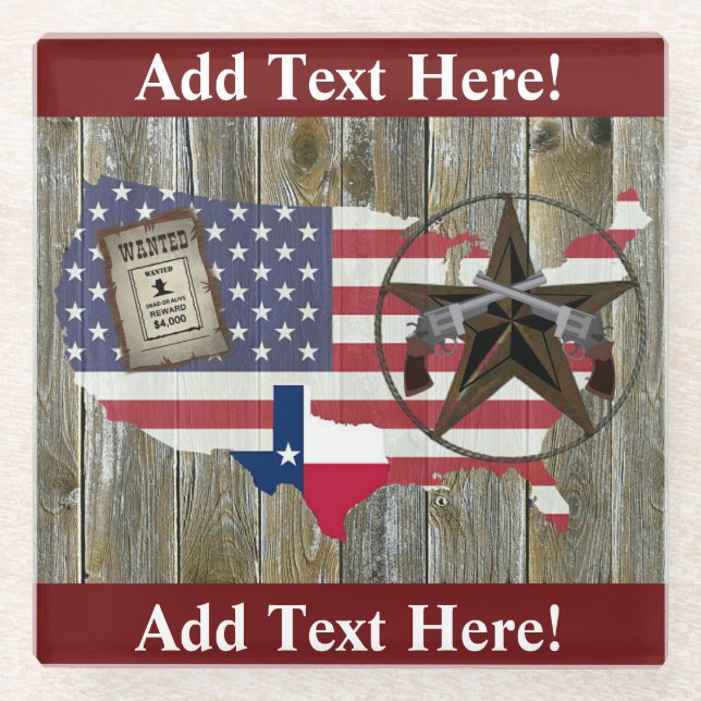 Texas Lone Star Duelling Pistols Most Wanted Sign  Glass Coaster (Front)